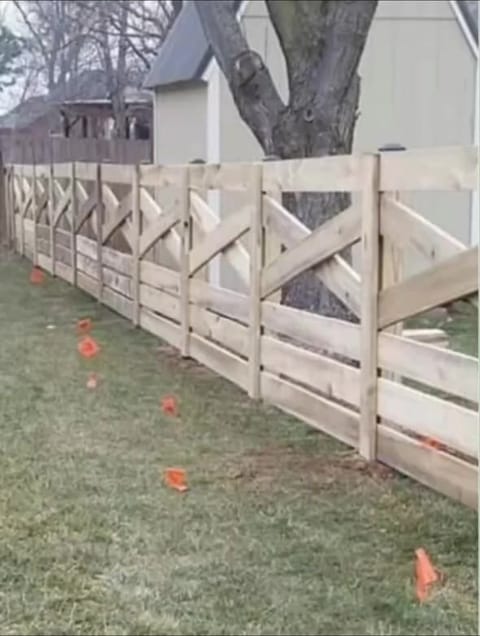 crossbuck wood rail fence utility flags